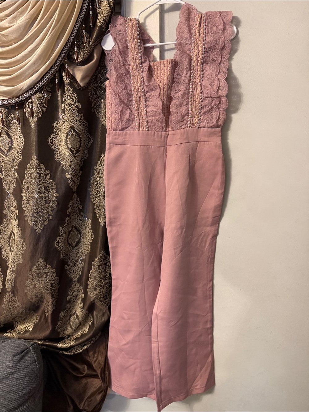 Women’s Blush Pink Lace-Detail Jumpsuit